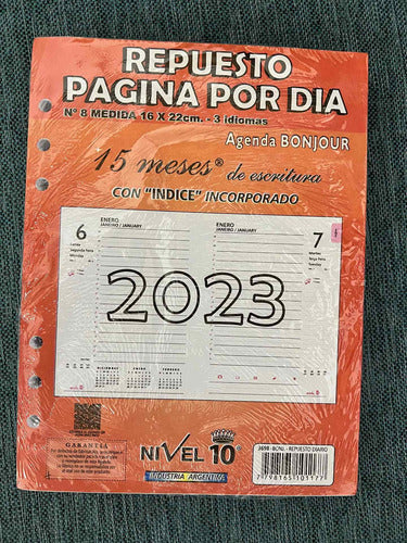 Nivel 10 Repuesto De Agenda 2023 Diario N8 16 X 22cm - Diva 0