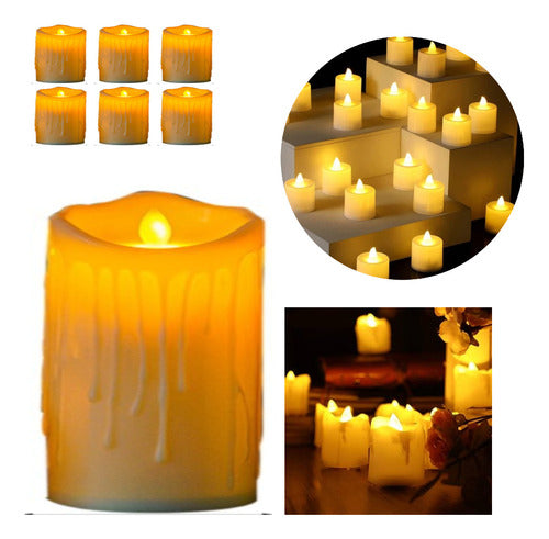 Renkai Set of 12 White LED Candles with Warm Light - Melted Wax Appearance 0