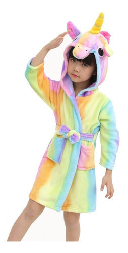 Children's Unicorn Plush Flannel Pajama Bathrobe ® Rainbow Star Unicorns 0