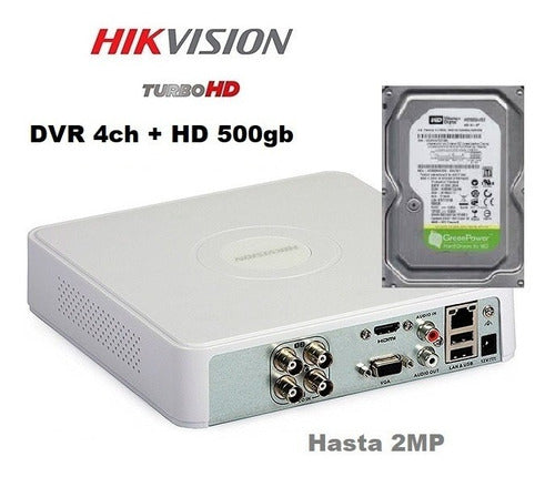 Dvr Hikvision 4ch Hasta 2mp + Disco 500gb - M3k 0