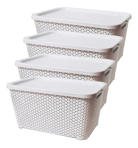 Colombraro Medium Stackable Rattan-Like Plastic Organizer Baskets with Lids (Pack of 4) 0