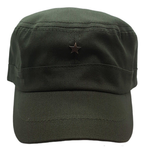 Military Style Short Visor Cap with Metal Star Applique Cotton Gabardine 10