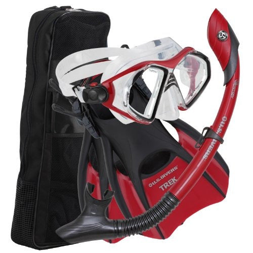 U.S. Divers Admiral LX Island Dry Trek Snorkel Set Red, Large 0