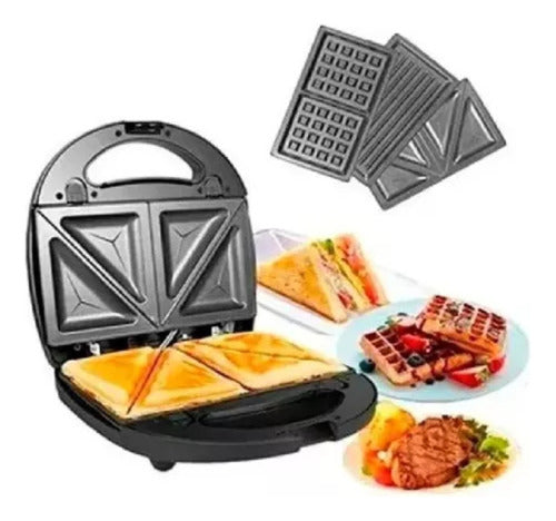 Generic Wafflera Sandwichera Grill Electrica 3 En 1 Antiadherente 0