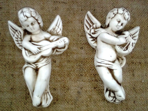 Pair of Ceramic Angels Wall Hanging Playing Guitar and Lyre 1