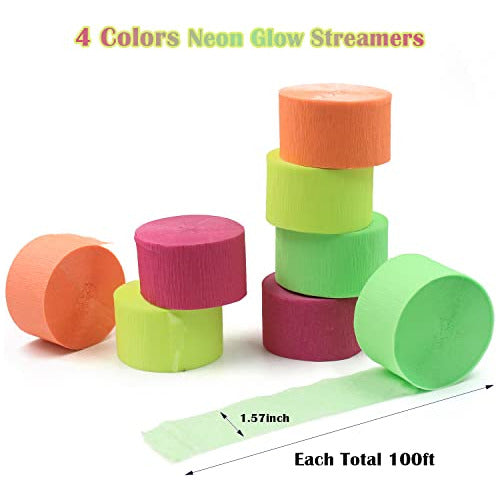 Mflueewr Fluo UV Reactive Crepe Paper Streamers - 8 Rolls 4cm x 30m Assorted 5