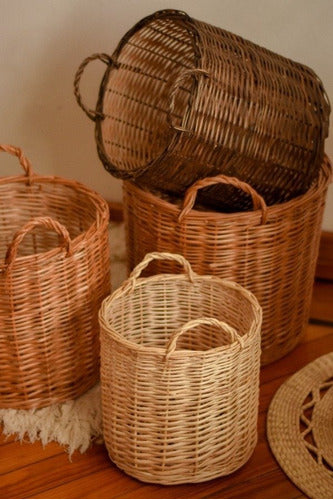 Inversa Deco Round Wicker Firewood Basket with Handles 4