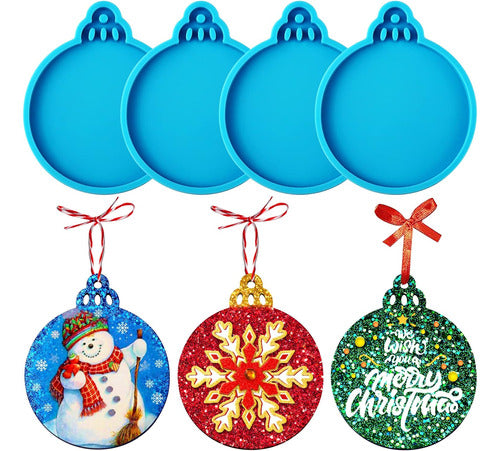 Juome Christmas Resin Molds Silicone, 4 Pcs Christmas Ornaments Round Shape Pendant Epoxy Resin Molds 0