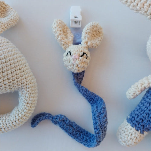 Handmade Crochet Combo: Rattle + Security Blanket Toy + Pacifier Holder 3