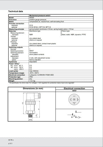 Presostato Tecsis Switch De Presión 0.2 A 2 Bar Rosca 1/4 6