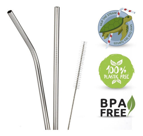 Stainless Steel Eco-Friendly Straws Set of 4 for Drinks and Cocktails - Sorbetes Ecológicos X4 Acero Inoxidable Bebida Tragos Pajita