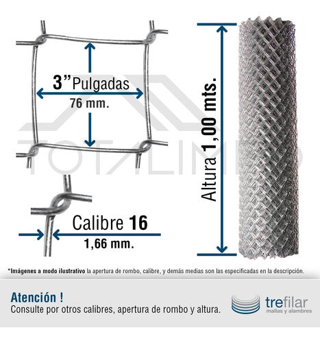 TREFILAR 4 Rollos Alambrado Romboidal 3'' 1,00x10mts Cal 16 1