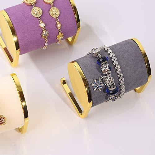 Gemeshou Gold Metal Bracelet Display Holder with Grey Velvet Cover 5