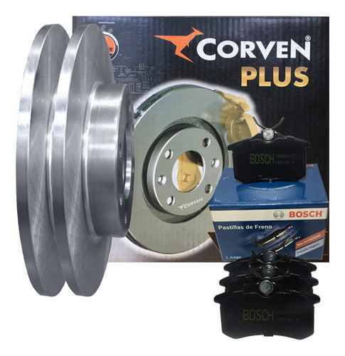 Corven Brake Discs + Bosch Pads for Peugeot 307 2.0 HDi 0