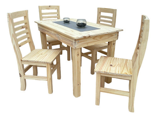 Muebles-De-Campo Elegant Solid Pine Dining Set with 4 Chairs 0