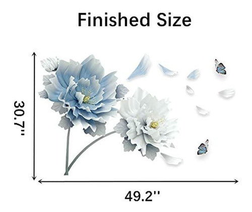 Rofarso 49.2'' X 30.7'' 3d Flores Azules Mariposas Pegatin 3