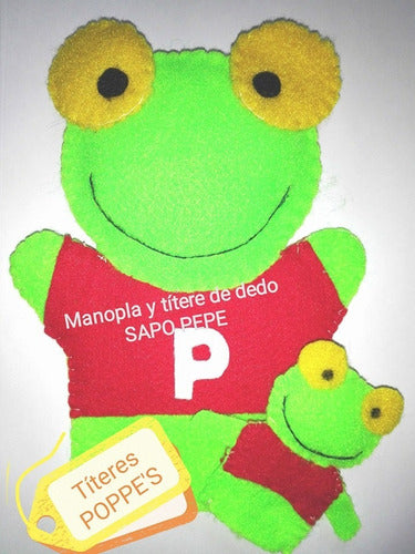 Kit Manopla Sapo Pepe Y 6 Titeres De Dedos 0