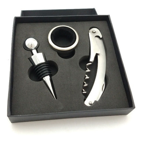 Set 3 Accesorios Para Vino Tapon Anillo Antigoteo Destapador 0