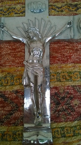 Buen Antigua Cruz Crucifijo Cristo Crucificado Peltre 24 Cm 2