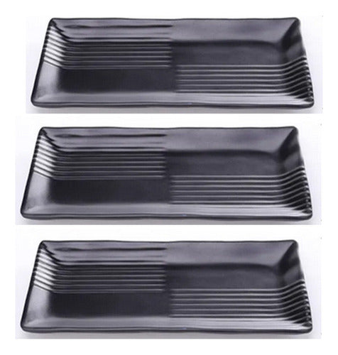 K&K Rectangular Melamine Tray Black Striped x3 34x17cm Kitchen 0