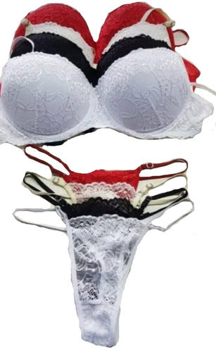 New Sensation Conjunto Armado Push Up Con Aro + Tanga Regulable Encaje 4