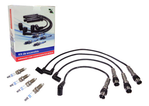 Bosch Cable Kit + 4 Spark Plugs for Volkswagen Fox 1.6 2003 0