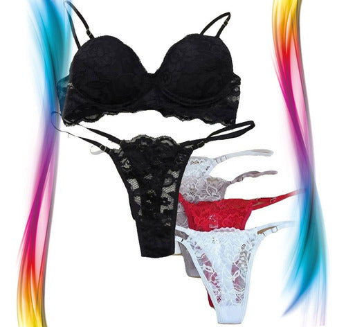 New Sensation Conjunto Armado Push Up Con Aro + Tanga Regulable Encaje 1