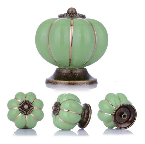 WOLFTEETH Green Pumpkin Knobs Vintage Ceramic Pulls Kitchen Cabinet Dressing Table Dresser Handle 6pcs 1