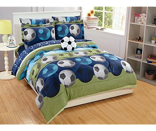 Linen Plus Juego De Edredón Para Niños/adolescentes Fútbol Verde Azul N 0