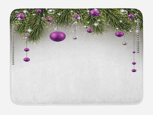 Ambesonne Christmas Bath Mat, Tree with Tinsel and Baubles 0