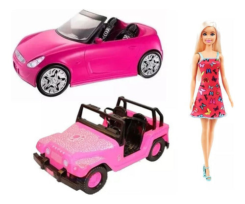 Original Barbie Doll + Auto & Jeep Combo by Lelab - Miniplay Brand 0