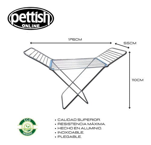 Folding Aluminum Clothes Drying Rack with Wings 18m Pettish Online VC 1