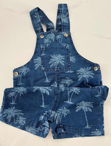 Cheeky Baby Boy Denim Blue Romper with Palm Trees 1