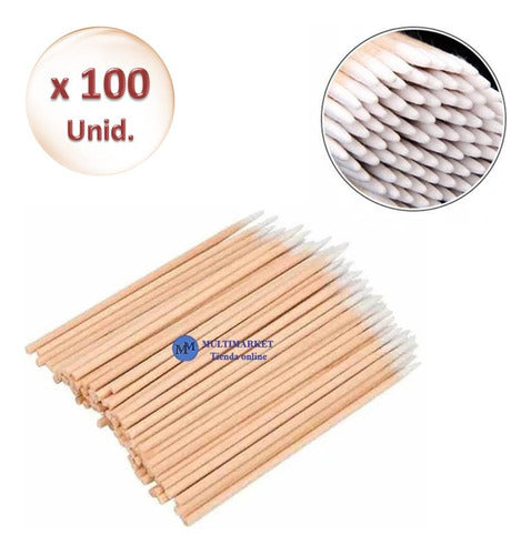 Multimarket 100 Micro Wooden Cotton Swabs for Makeup, Eyelashes, Aesthetics, Nails 0