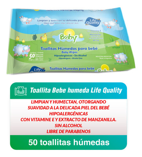 Toallitas Humedas Para Bebe Life Quality X50 Pack 8 Unidades 2