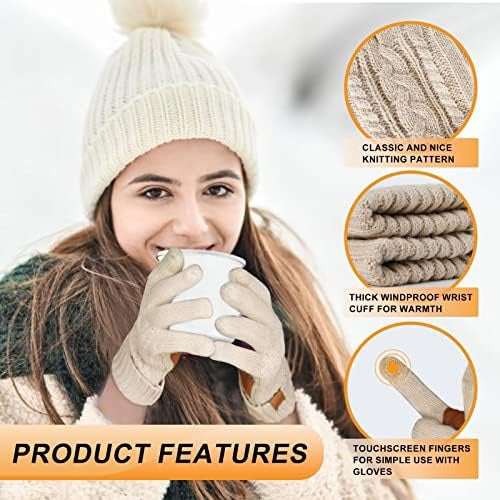 Winter Gloves for Women in Cold Weather, Warm Merino Wool Cable Knit Gloves 2