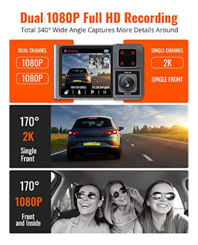 Kingslim D1 Pro 2K Dash Cam Frontal e Interior Con 1