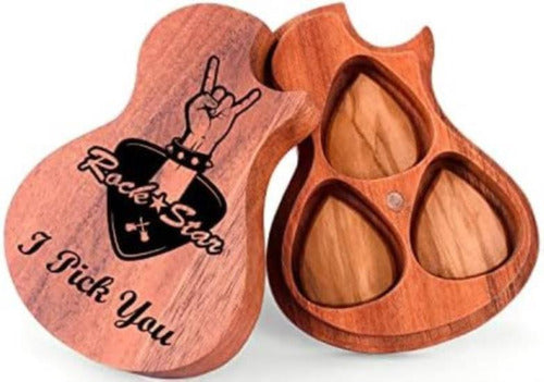 Wooden Guitar Pick Holder Accessories Gift Set for Guitarists and Rock Stars 1