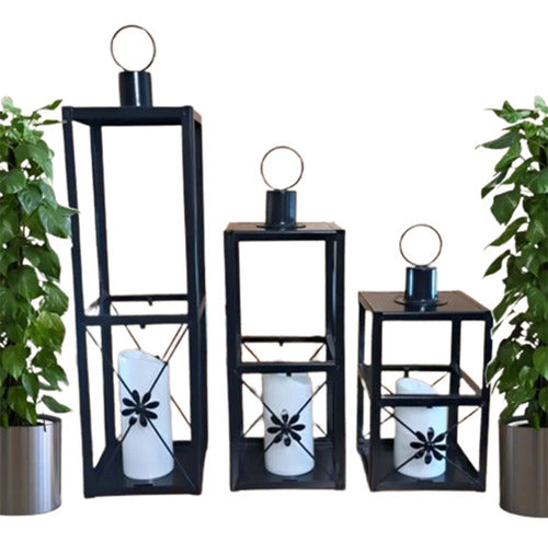 Pack of 3 Iron Lantern Candle Holders for Outdoor Use 0