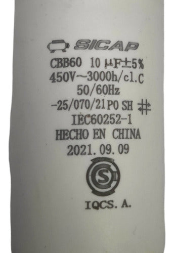 SICAP Capacitor De Arranque De 10 Mf 450v 1