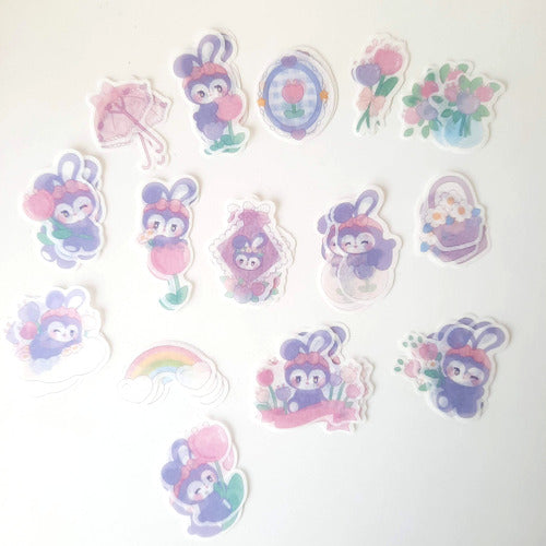 Set De 45 Stickers Washi Kawaii Lubbie Conejito Violeta 7