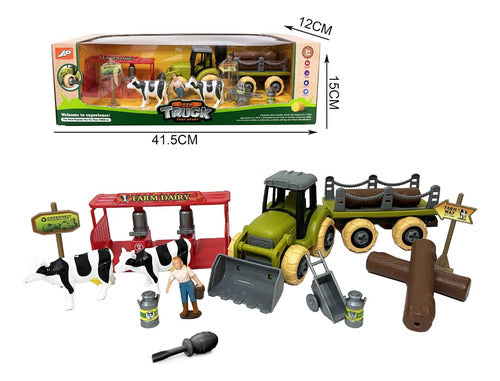 Set Granja Tractor Campo Granjeros Vacas Lecheras 1