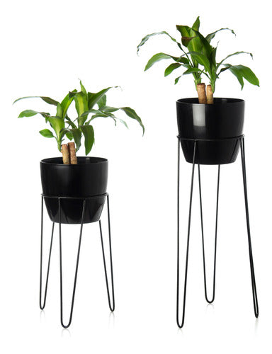 Nordic Design Iron Plant Stand 50cm + 60cm + 2 Black Pots N22 0
