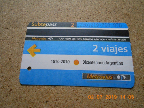 Boleto Subtepass - Bicentenario 2010 - Usado - 2 Viajes - 0