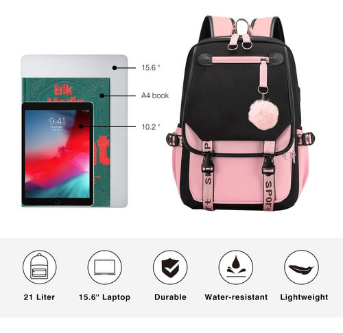 Atrix Waterproof Kawaii Korean Style Backpack with USB Notebook Port 3