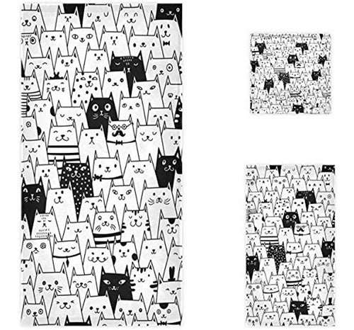 Naanle Cute Cartoon Black White Cats Luxury Decorative Set 1