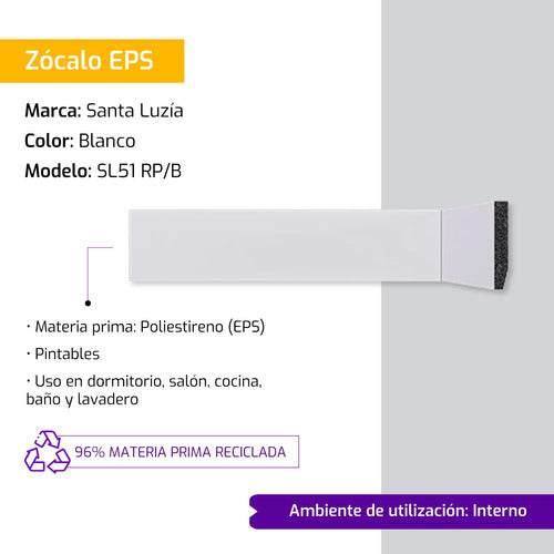 Zócalo De Eps Santa Luzia Sl51 - 2.40 Mts X 5 Cm Blanco 1