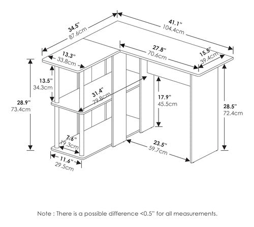Furinno Abbott Escritorio En Forma De L Con Estantería, Amer 1