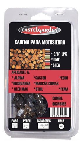 Cadena Motosierra Armada Castel Garden 3/8 Lpx 050 X 61 0