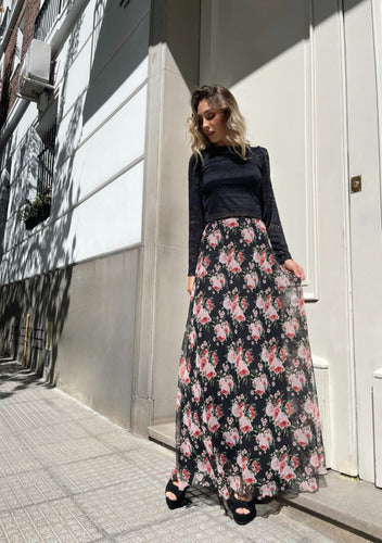 High Waist Skirt for Parties with Flowy Long Floral Print 2